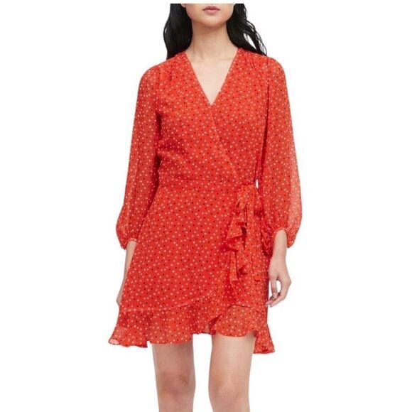 BANANA REPUBLIC | NEW Heart Print Red Wrap Style Mini Dress Women’s Size 2 - Picture 1 of 13